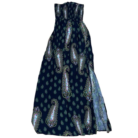 5/$25 Xhilaration Slide Slit Bohemian Strapless Zipper Back Maxi Dress Sz XS - Picture 1 of 8